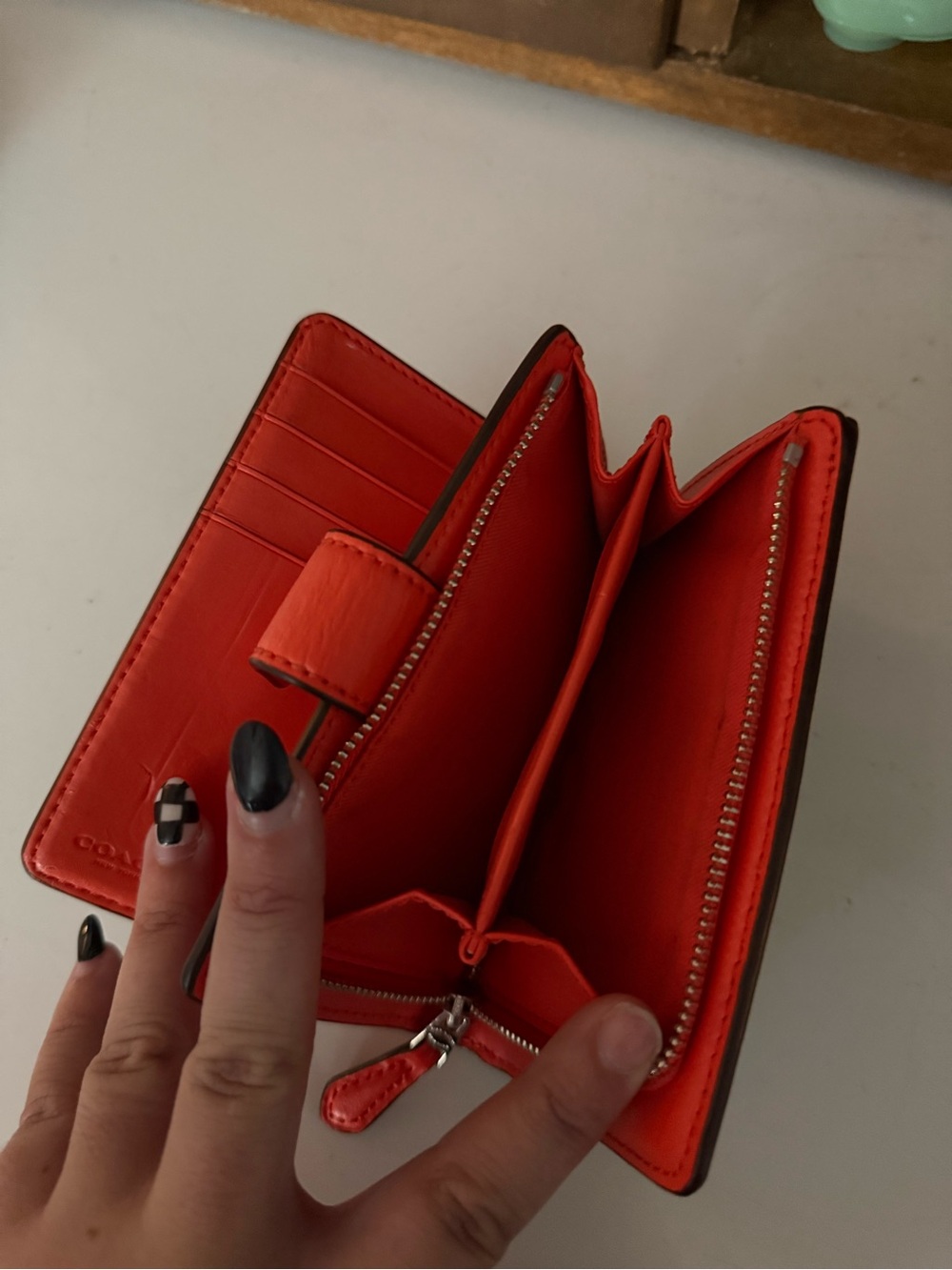 Coach Brown Signature Wallet with Orange Snap - Picture 4 of 5